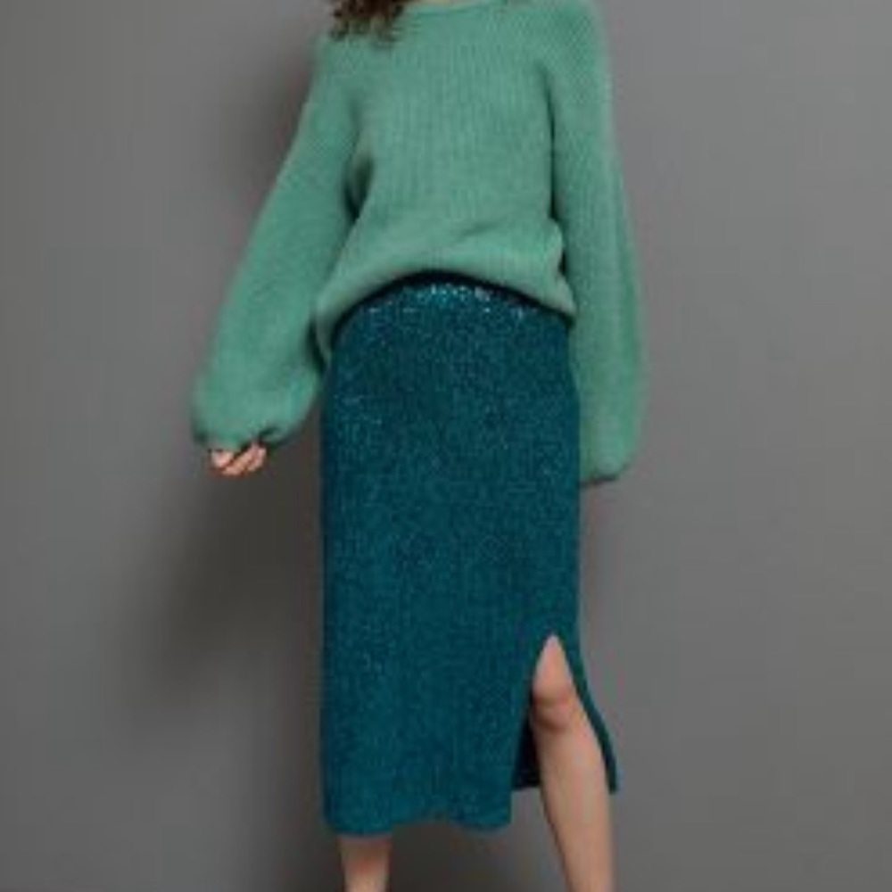 nwt anthropologie turquoise sequin skirt